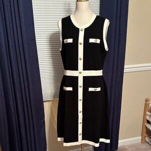 NWOT - Talbots Black and White Button-Front Knit Midi Dress
